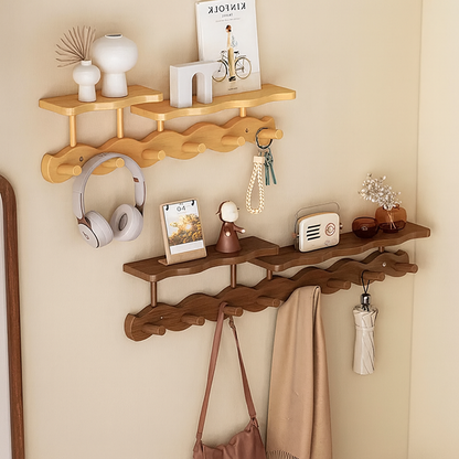 Bamboo Wall Coat Rack by Moktan Sabai with dual-tone shelves and multi-hook rails on wall on Tampa Home & Garden Store