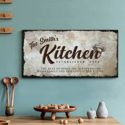 Family Kitchen Sign III canvas by Tailored Canvases with beige background and script Kitchen on Tampa Home & Garden Store