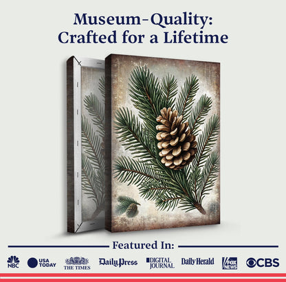 Vintage Winter Pine Cone Christmas Wall Art canvas Tailored Canvases with rustic backdrop on Tampa Home & Garden Store