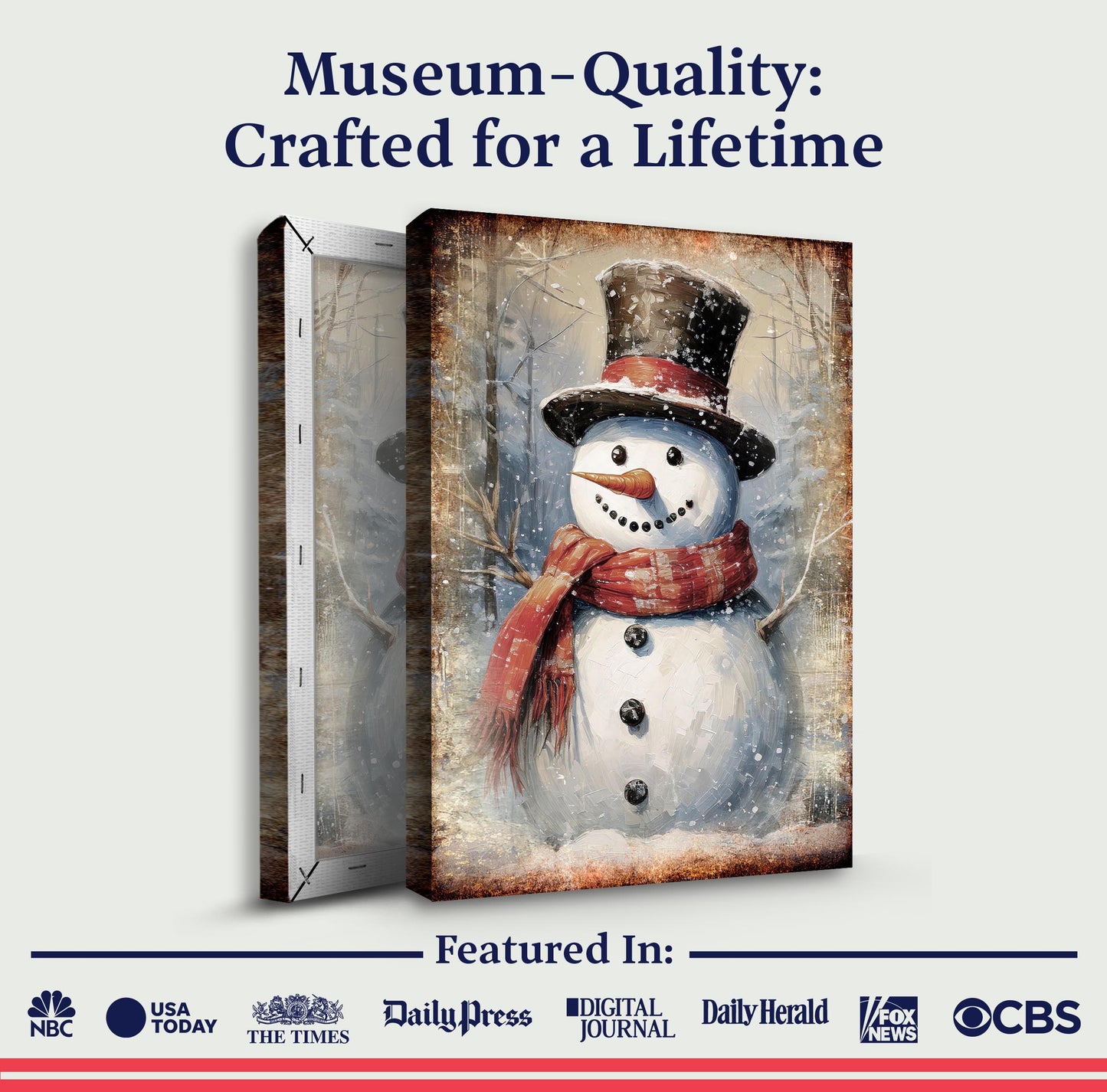 Vintage Snowman Christmas Canvas wall art by Tailored Canvases; triple-panel crafting canvas on Tampa Home & Garden Store
