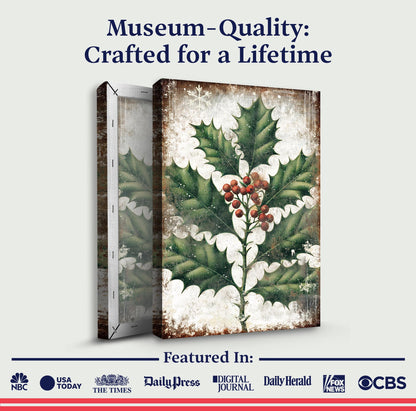 Christmas Holly Wall Art Canvas; holly leaves with berries, distressed, multi-panel on Tampa Home & Garden Store