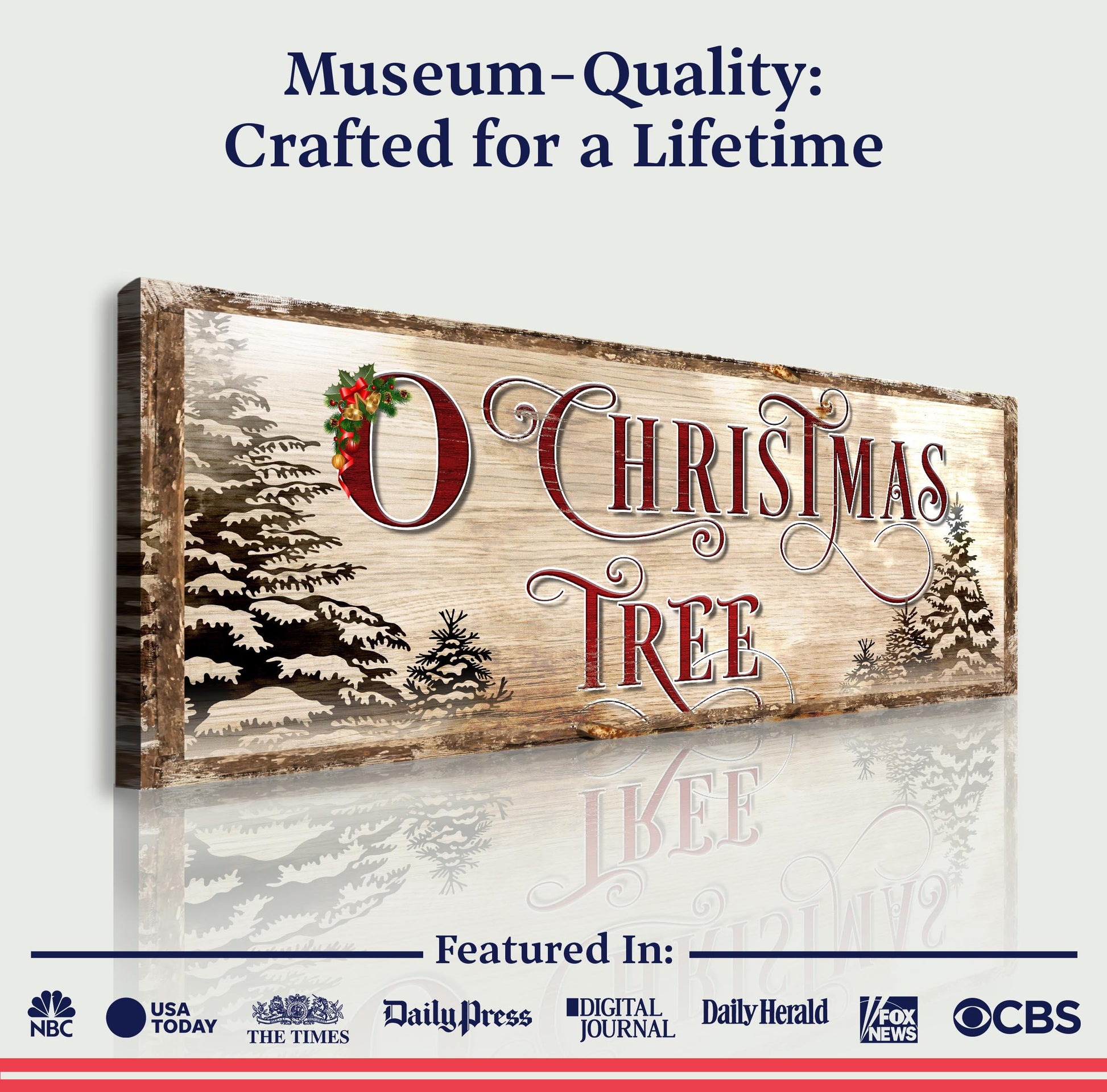 O Christmas Tree Sign canvas by Tailored Canvases, rustic wood-framed crafting canvas on Tampa Home & Garden Store