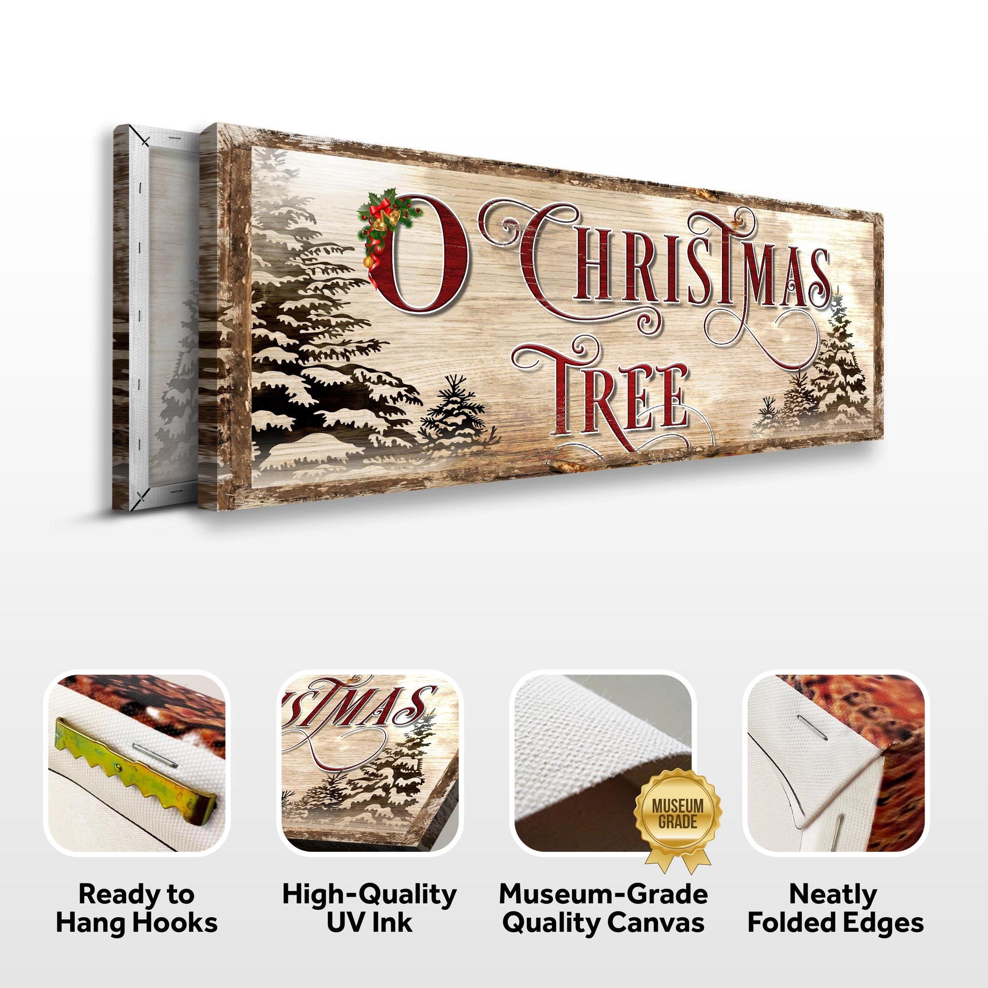 O Christmas Tree Sign canvas by Tailored Canvases, rustic wood sign with red lettering on Tampa Home & Garden Store