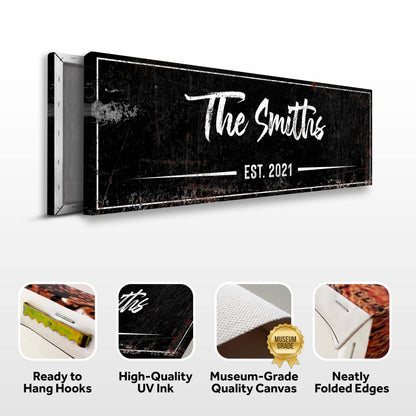 Family Rustic Sign II canvas Tailored Canvases, black with white script The Smiths est 2021 on Tampa Home & Garden Store