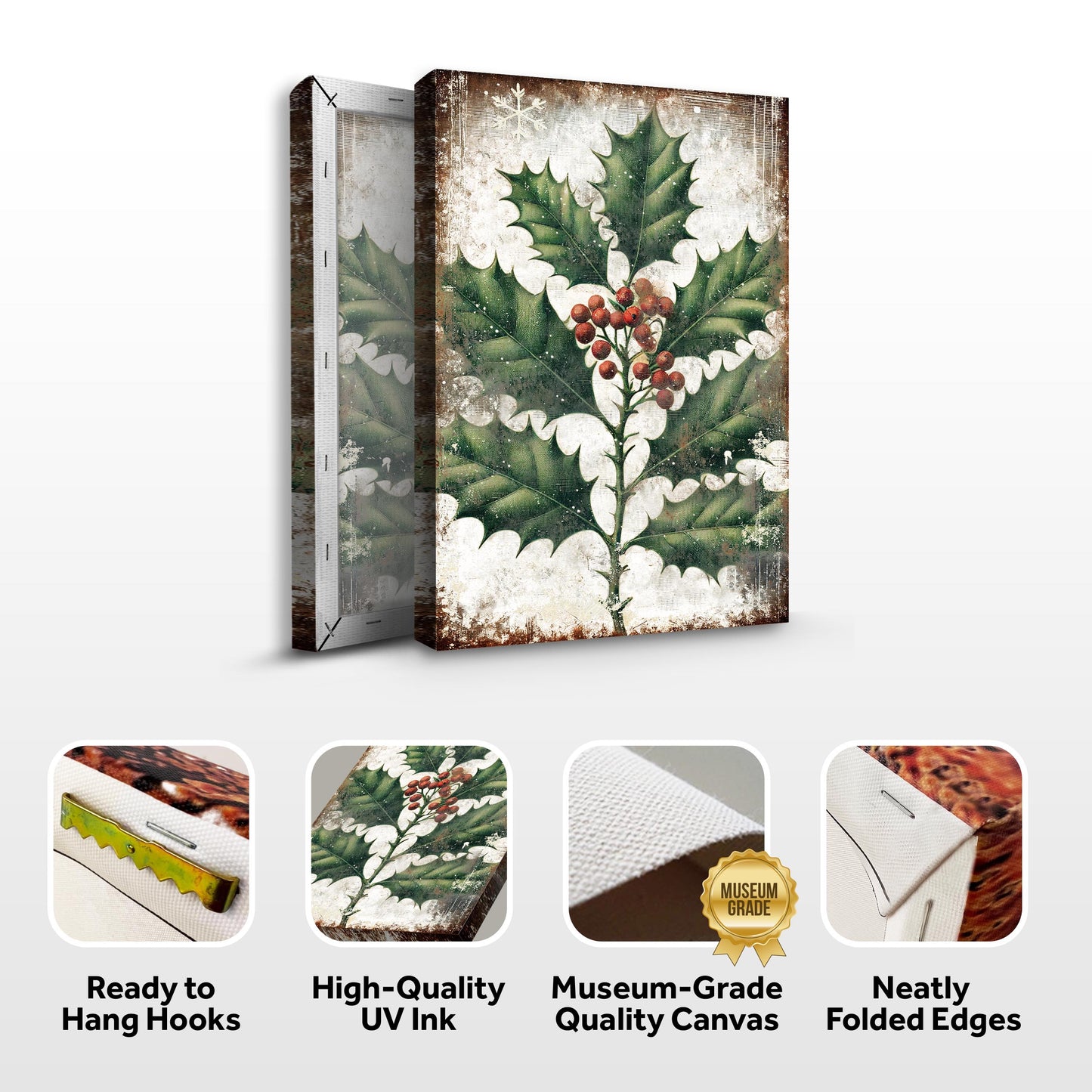 Christmas Holly Wall Art canvas by Tailored Canvases; distressed holly and red berries on Tampa Home & Garden Store