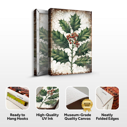 Christmas Holly Wall Art canvas by Tailored Canvases; distressed holly and red berries on Tampa Home & Garden Store