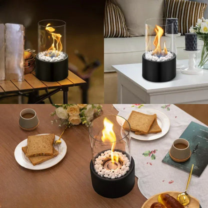 Portable Table Lantern Gas Flame Outdoor Indoor Modern Steel Glass Table Lamp