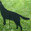 Labrador Retriever memorial lawn ornament silhouette in black on grass by Rustica Ornamentals on Tampa Home & Garden Store
