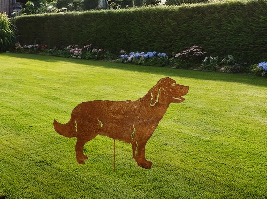 Golden Retriever garden stake rust metal lawn ornament Style 2 Rustica Ornamentals on Tampa Home & Garden Store