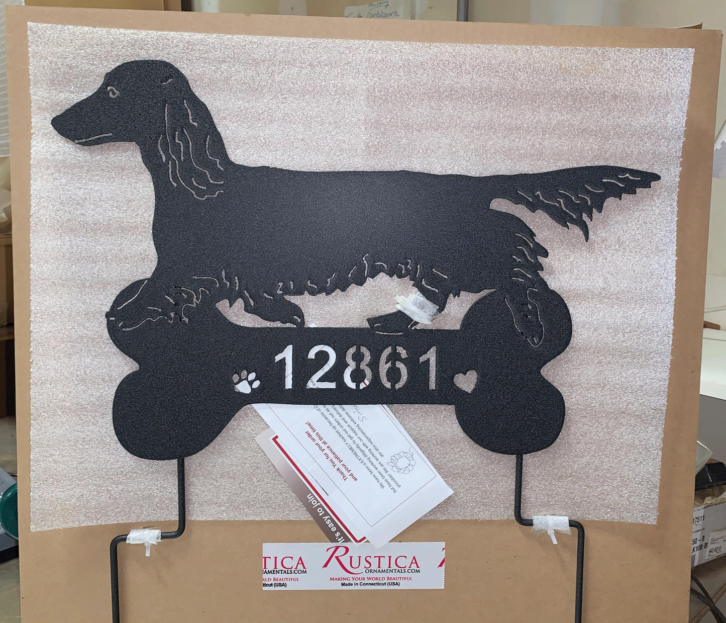 Long-haired dachshund wall art statue, black metal silhouette, Rustica Ornamentals on Tampa Home & Garden Store