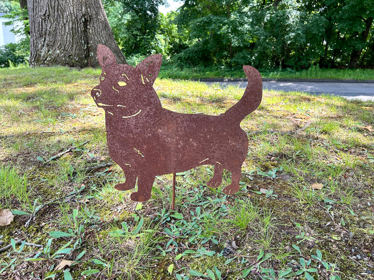 Rustica Ornamentals Corgi Welsh garden stake lawn ornament rusted metal dog silhouette on Tampa Home & Garden Store