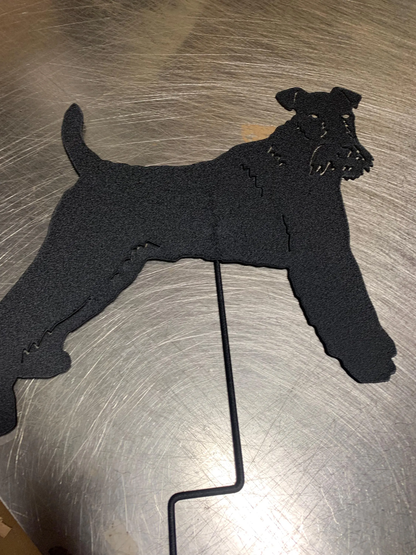 Wire Fox Terrier garden stake silhouette in black metal by Rustica Ornamentals on Tampa Home & Garden Store