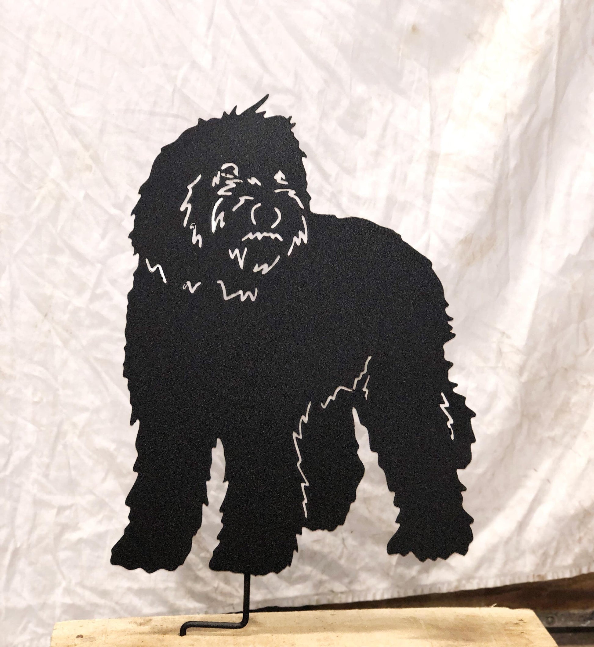 Labradoodle garden stake silhouette (Style 1) black metal with stand by Rustica Ornamentals on Tampa Home & Garden Store