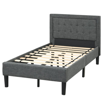 Base de cama tapizada individual con cabecero capitoné