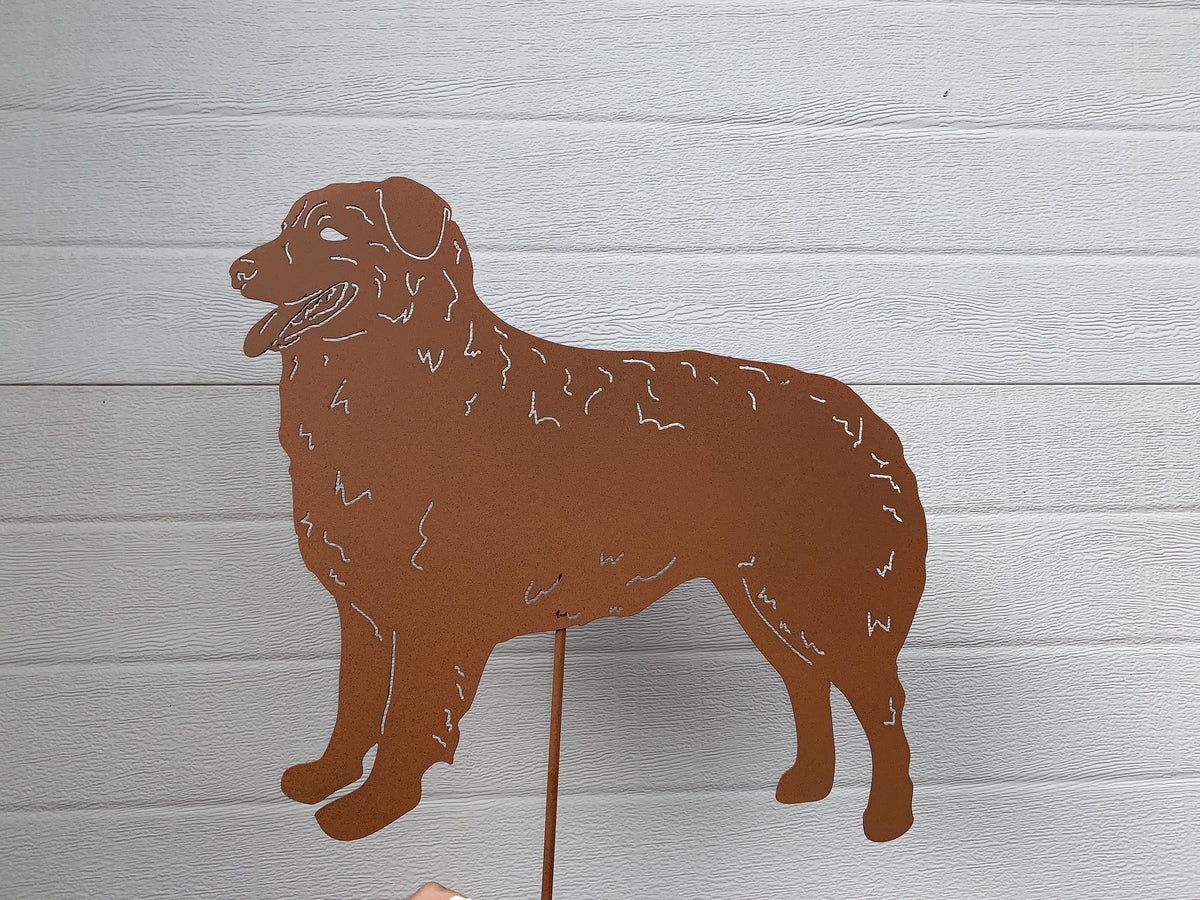 Australian Shepherd statue lawn ornament rust metal by Rustica Ornamentals on Tampa Home & Garden Store