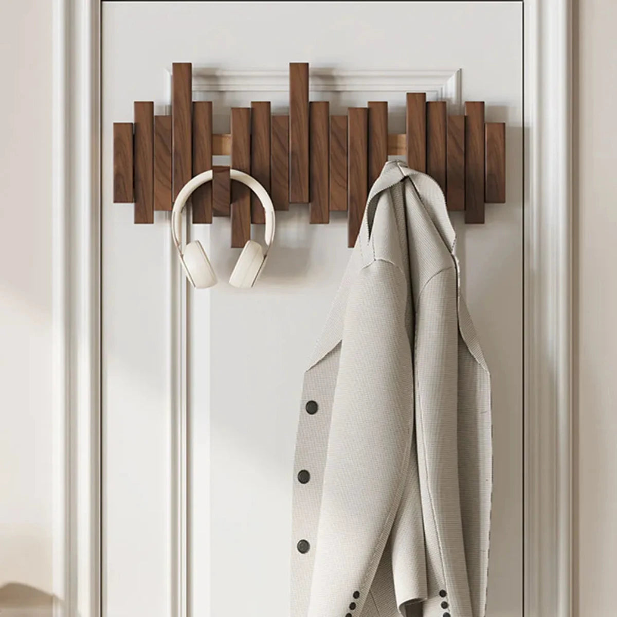 Wood Piano Wall Coat Rack by Moktan Sabai with natural wood blocks, wall-mounted coat hanger on Tampa Home & Garden Store