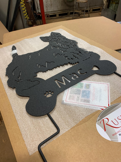 Scottish Terrier garden stake silhouette in black metal with detailed fur by Rustica Ornamentals on Tampa Home & Garden Store
