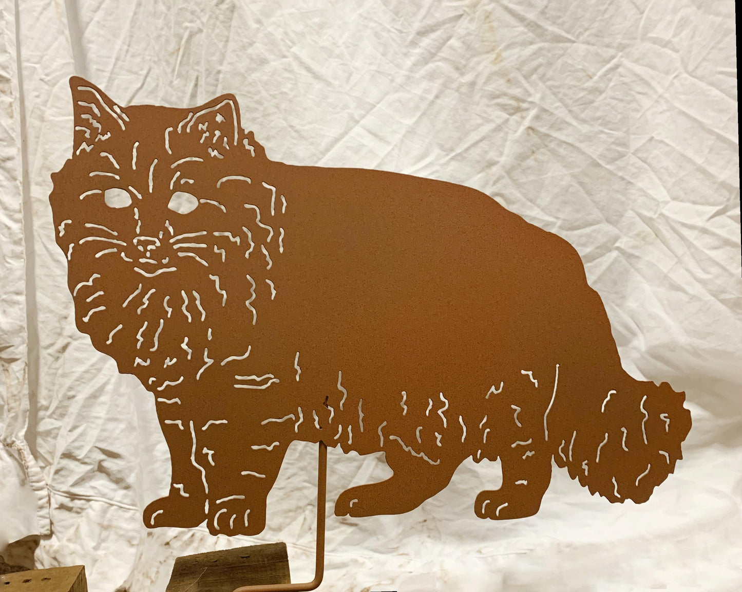 Long Haired Cat yard art silhouette in rust color by Rustica Ornamentals lawn ornament on Tampa Home & Garden Store