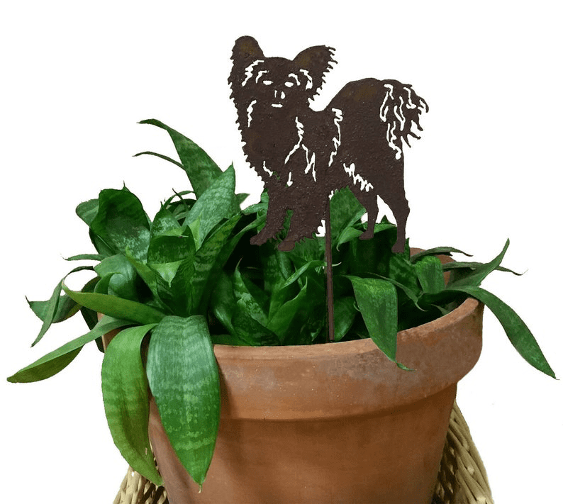 Papillon plant stake, brown metal silhouette for potted plants by Rustica Ornamentals; pot decor on Tampa Home & Garden Store