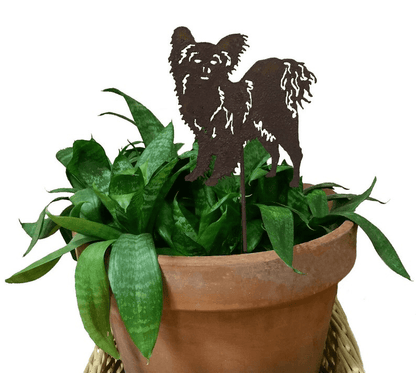 Papillon plant stake, brown metal silhouette for potted plants by Rustica Ornamentals; pot decor on Tampa Home & Garden Store