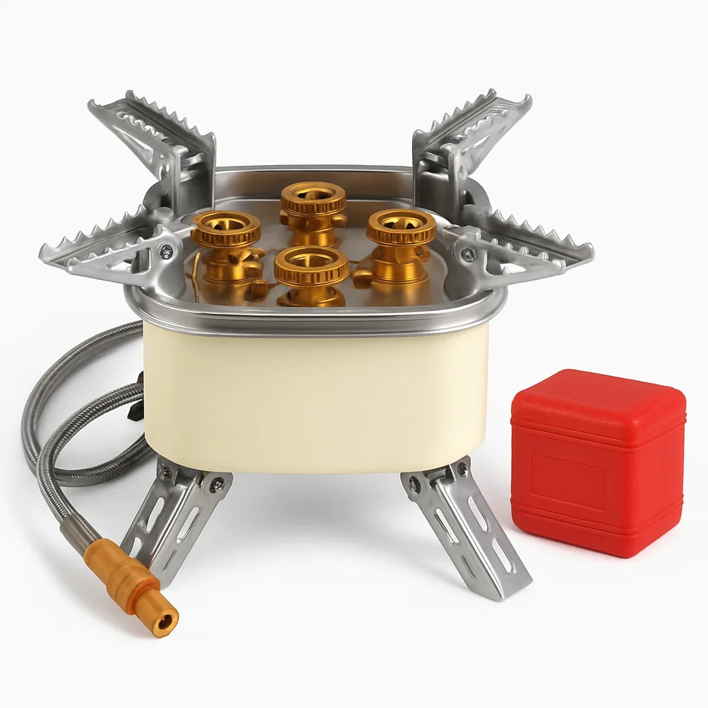 GemGear 13000W five-burner portable camping stove with piezo ignition and windproof top on Tampa Home & Garden Store