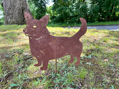 Welsh Corgi garden stake rusted metal by Rustica Ornamentals, lawn ornament on Tampa Home & Garden Store