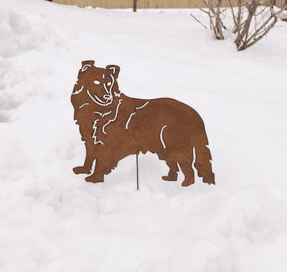 Shetland Sheepdog garden stake metal silhouette rust color by Rustica Ornamentals on Tampa Home & Garden Store