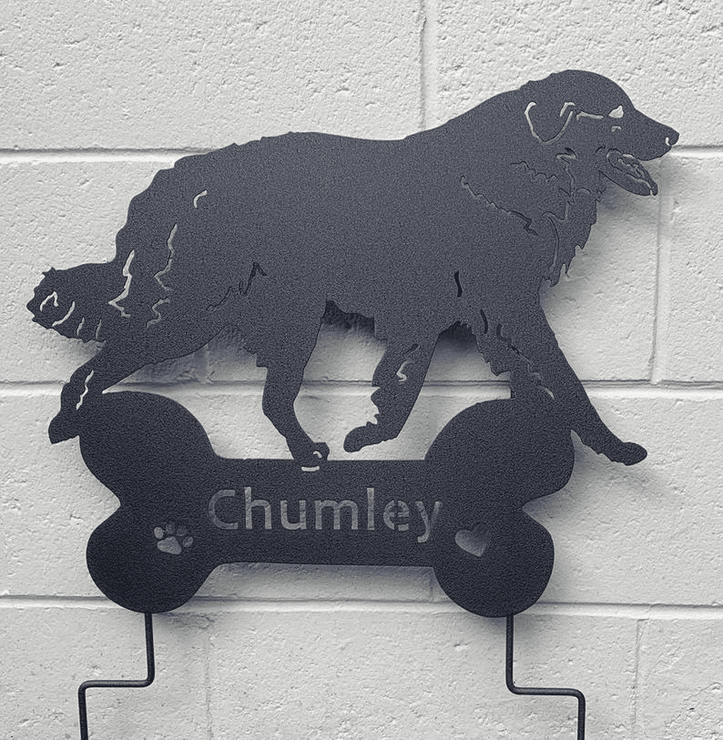 Great Pyrenees garden stake metal dog silhouette with bone base Chumley Rustica Ornamentals on Tampa Home & Garden Store