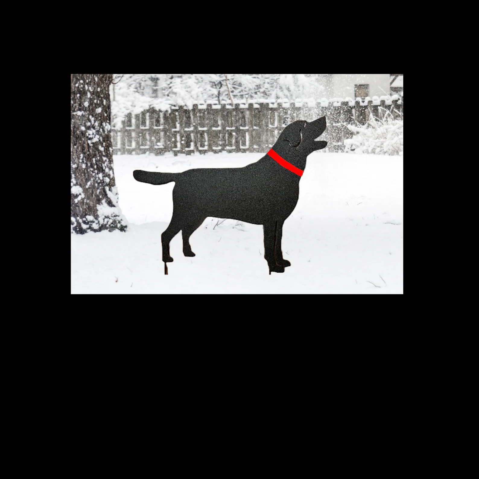 Labrador Retriever Memorial Wall Art Style 2 silhouette in snow with red collar lawn ornament on Tampa Home & Garden Store