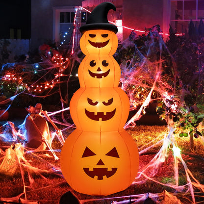 8ft Inflatable Halloween Pumpkins Stack with LED Lights, three pumpkins with witch hat on Tampa Home & Garden Store