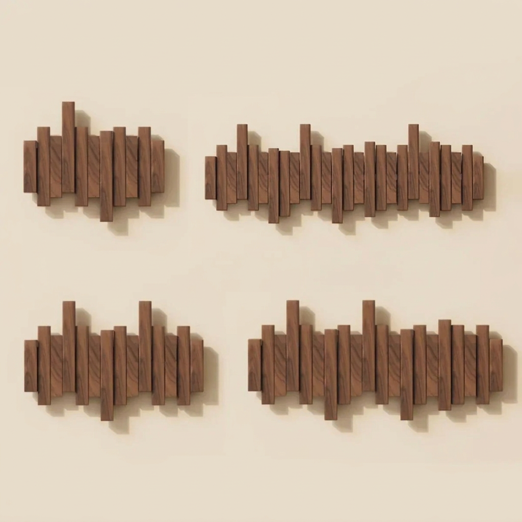 Wood Piano Wall Coat Rack set of 4 in natural brown wood finish on Tampa Home & Garden Store