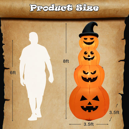8 ft inflatable Halloween pumpkin stack with built-in LED lights for outdoor display on Tampa Home & Garden Store