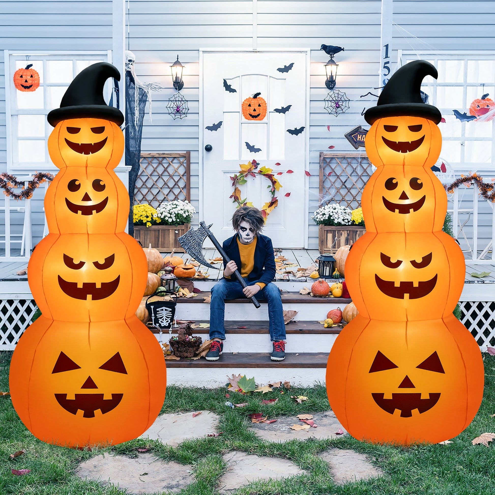 8 ft inflatable Halloween pumpkin stack with LED lights, DirectDeals, twin orange pumpkins on Tampa Home & Garden Store