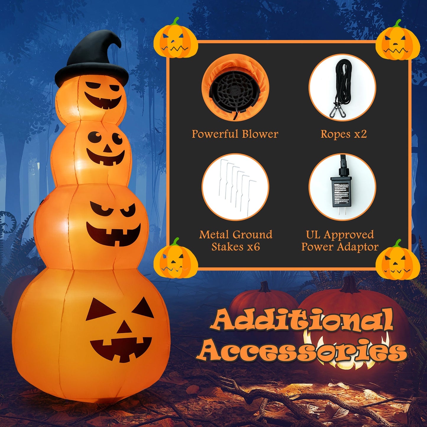 8ft Inflatable Halloween Pumpkins Stack by DirectDeals with LED lights, orange stack on Tampa Home & Garden Store