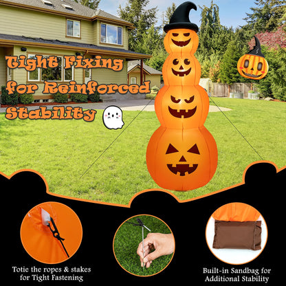 8 ft inflatable Halloween pumpkins stack with built-in LED lights by DirectDeals, tall jack-o'-lantern display on Tampa Home & Garden Store