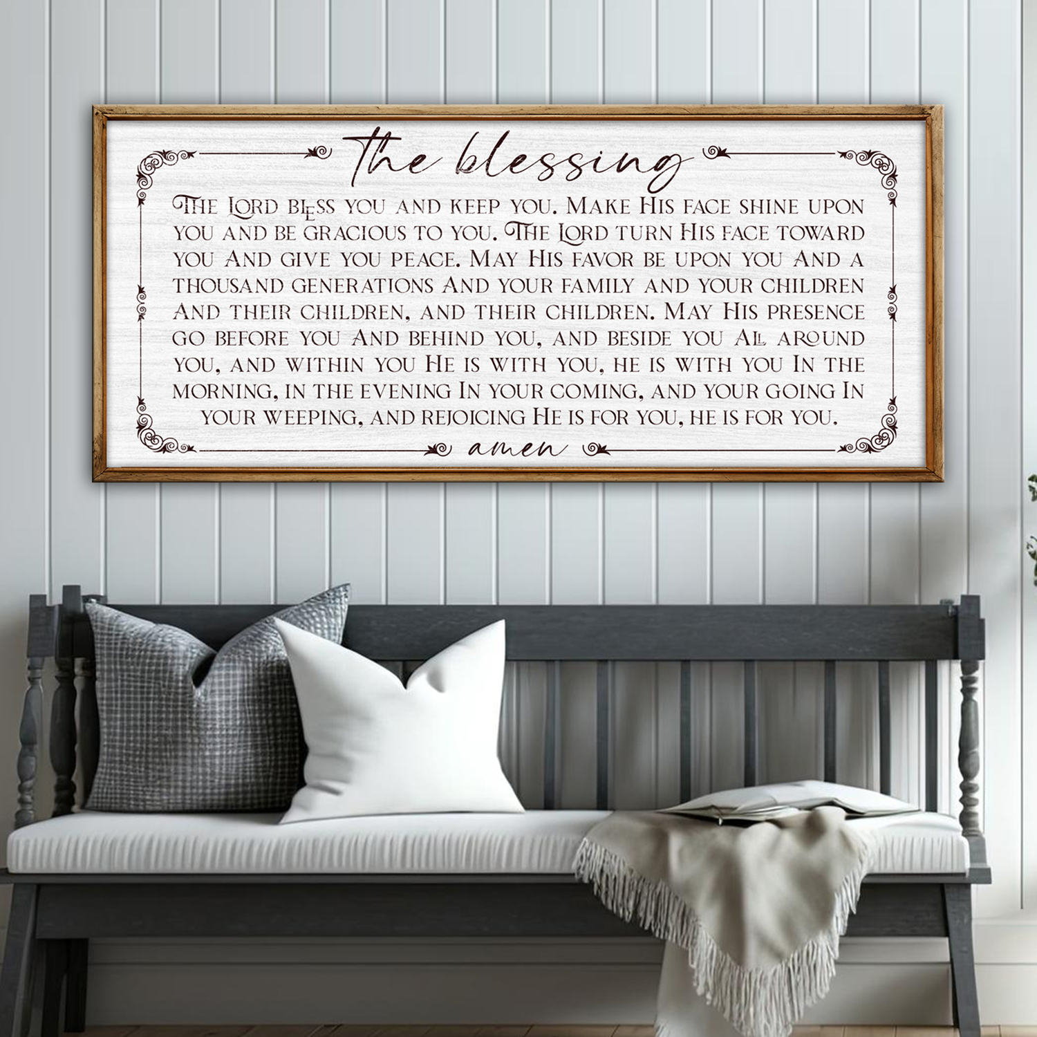 The Blessing Faith Sign crafting canvas by Tailored Canvases, white canvas with brown script on Tampa Home & Garden Store