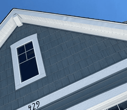 Mission Style House Numbers Set of 2 by Rustica Ornamentals, white numerals on blue-gray siding on Tampa Home & Garden Store