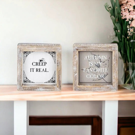 Creep + Autumn double-sided Halloween sign by Gia Roma with two wooden panels on Tampa Home & Garden Store