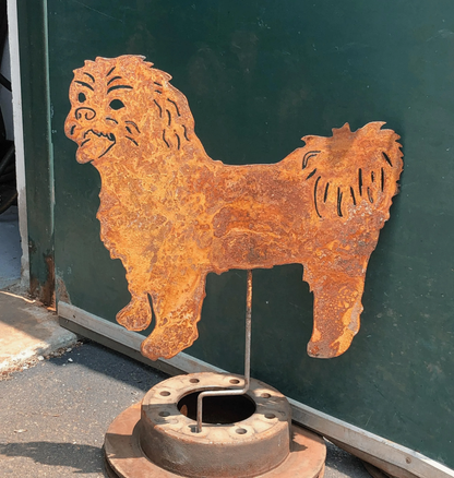 Shih Tzu garden stake wall hanging rusty metal sculpture, lawn ornament by Rustica Ornamentals on Tampa Home & Garden Store