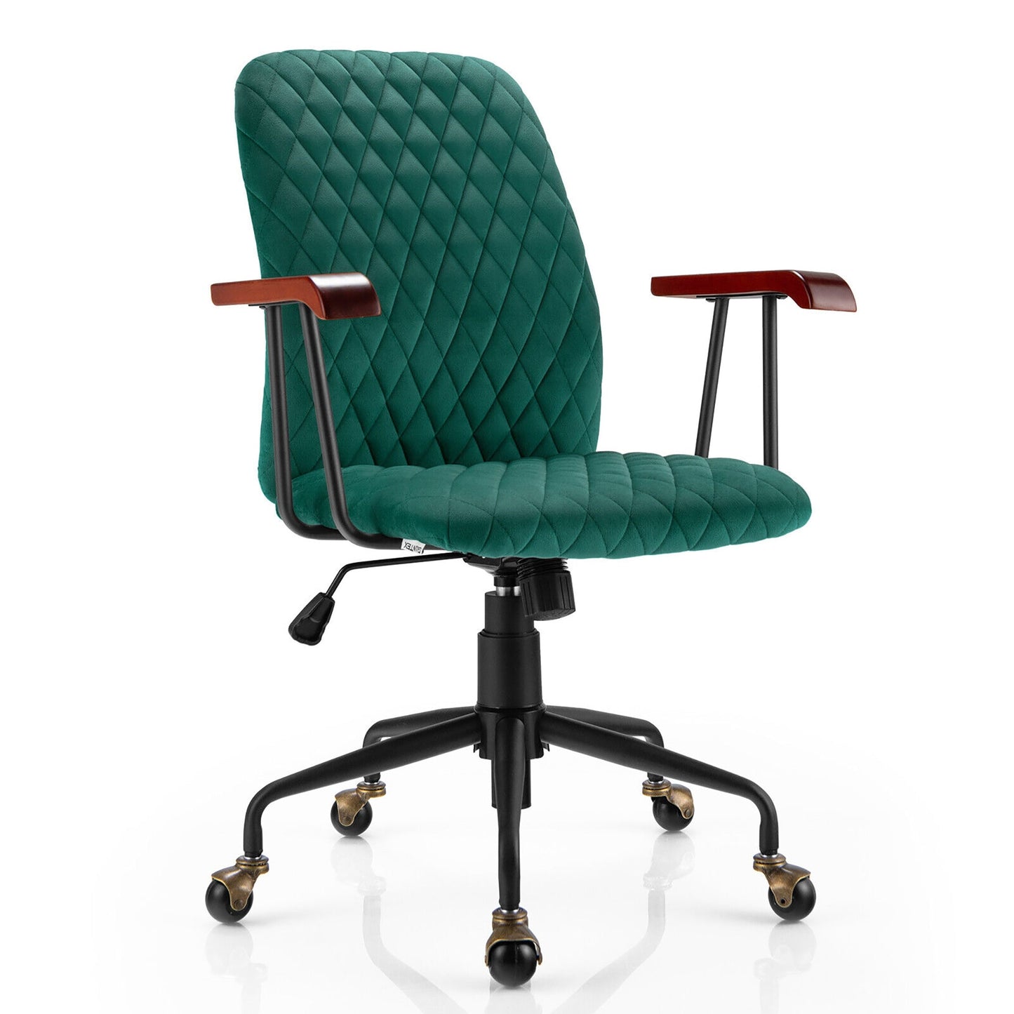 Sillón de oficina de terciopelo con reposabrazos de madera verde
