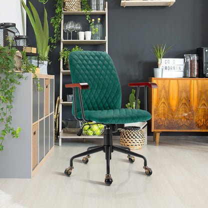 Sillón de oficina de terciopelo con reposabrazos de madera verde