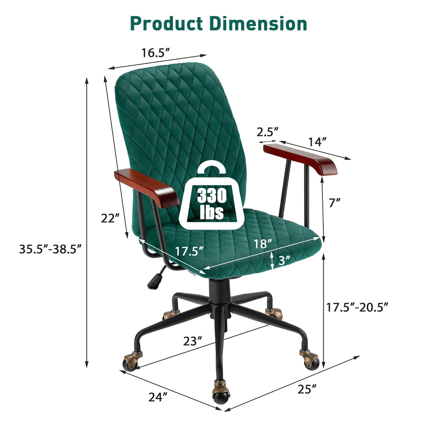 Sillón de oficina de terciopelo con reposabrazos de madera verde