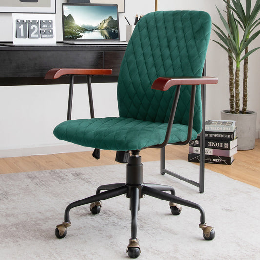 Velvet Home Office Chair with Wooden Armrest Green - Tampa Home & Garden Store
