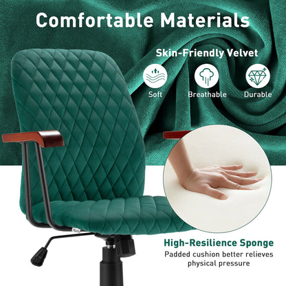 Sillón de oficina de terciopelo con reposabrazos de madera verde
