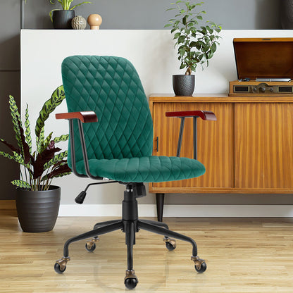 Sillón de oficina de terciopelo con reposabrazos de madera verde