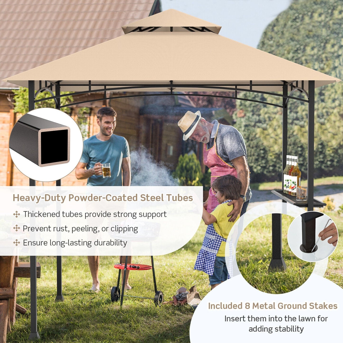 8 x 5 Feet Outdoor Barbecue Grill Gazebo Canopy Tent BBQ Shelter-Wine