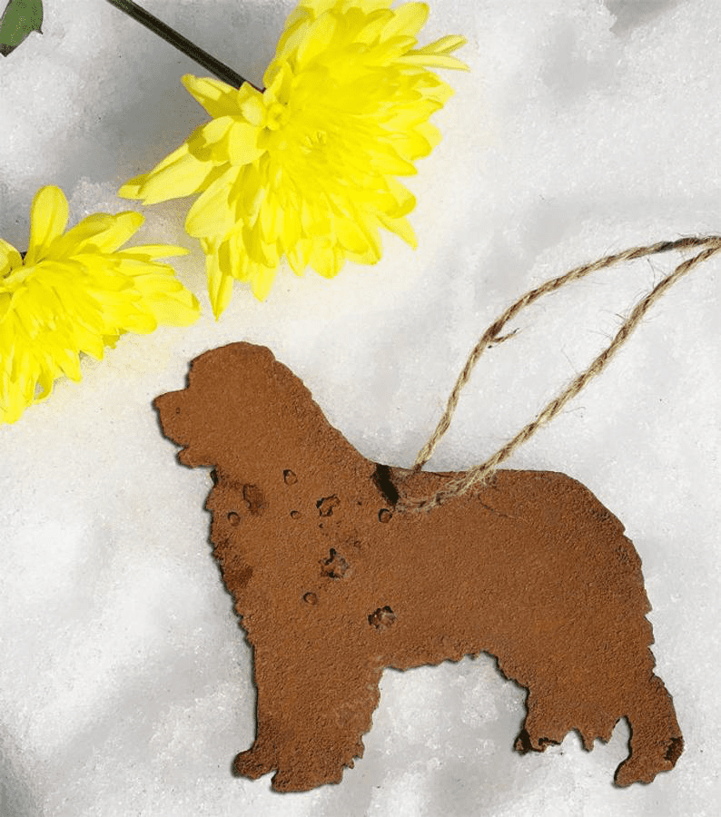 Newfoundland plant stake rusted metal silhouette in brown with hanging twine on Tampa Home & Garden Store