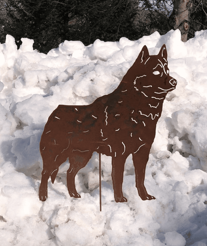 Siberian Husky garden stake metal silhouette in rusty brown finish for lawn or wall display on Tampa Home & Garden Store