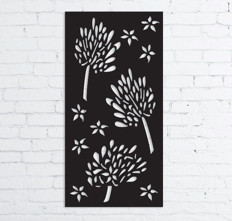 Privacy screens outdoor metal wall art Rustica Ornamentals black steel panel with trees on Tampa Home & Garden Store
