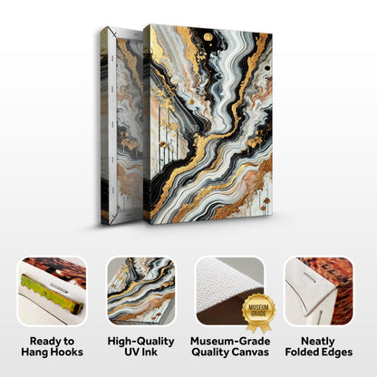 Modern Marble Wall Art canvas set of 3 by Tailored Canvases, gold-black-white marble pattern on Tampa Home & Garden Store